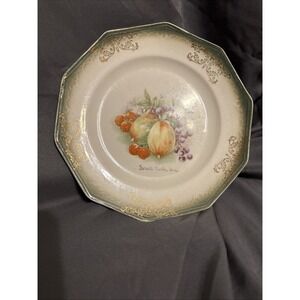 Antique ‎ Souvenir Plate Limoges Fruit with Green and Gold